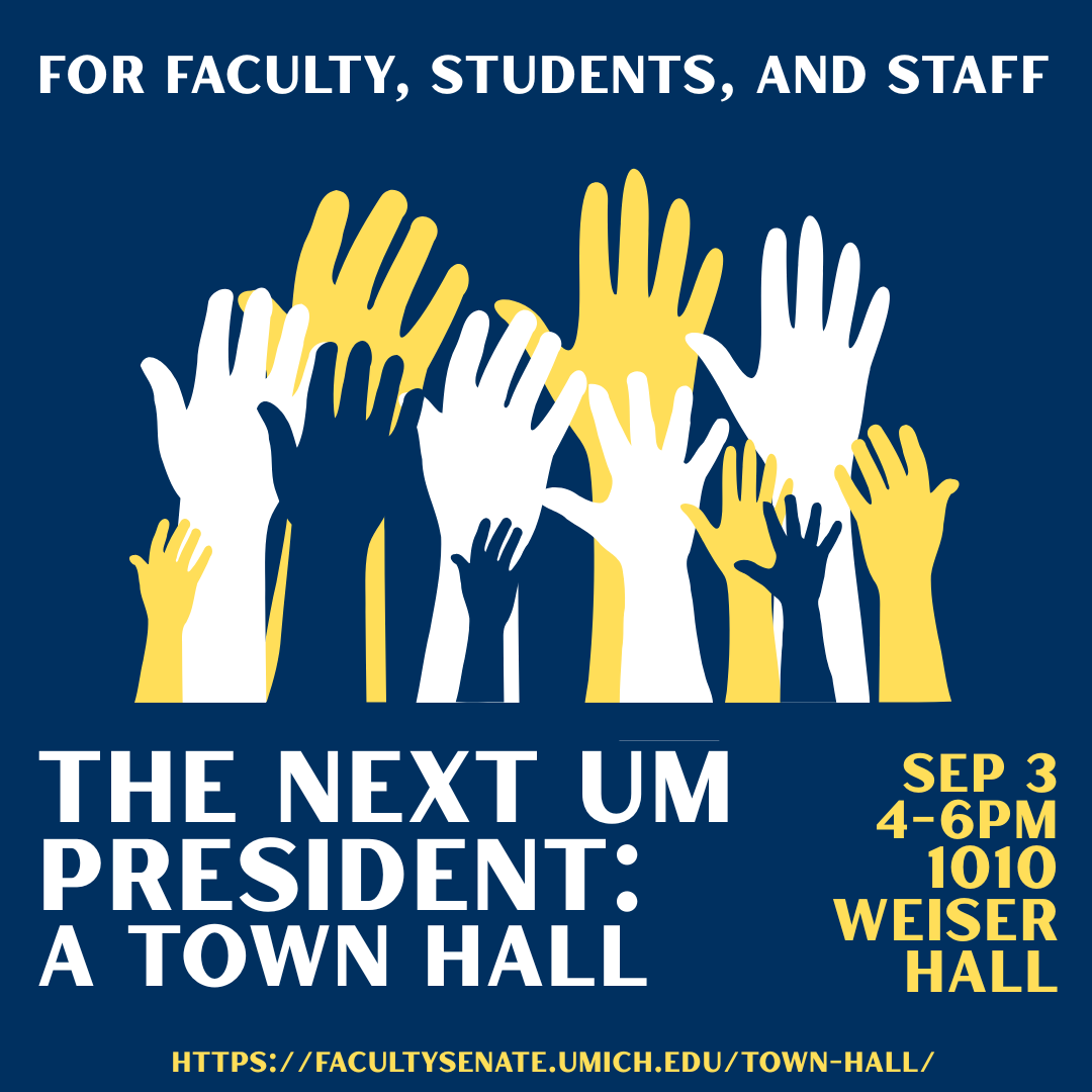 Poster for the What Do I want in a University President. States the date of the event: Sep 3 from 4-6pm.
